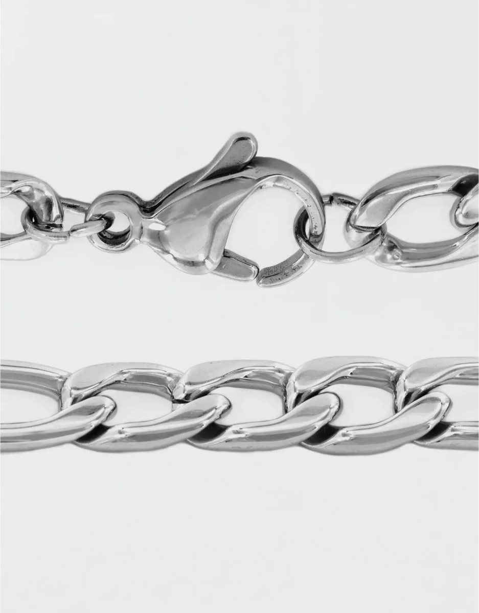 Bijoux American Eagle Polished Stainless Steel Figaro Chain Necklace Argent Homme | DVB-25592899